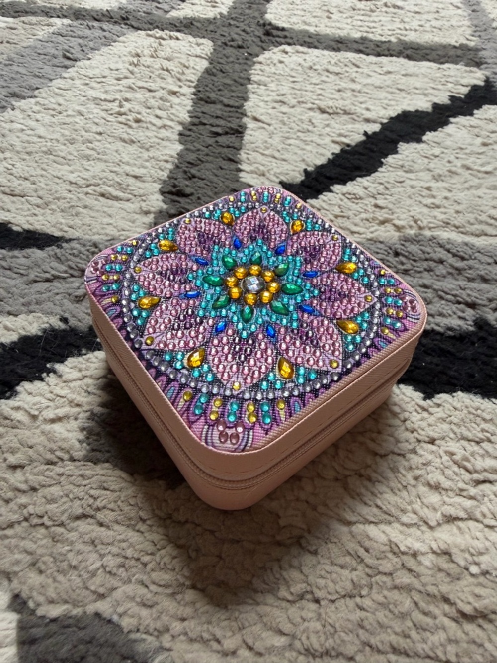 Embellished Floral Jewelry Case - Pink with Turquoise & Gold Accents
